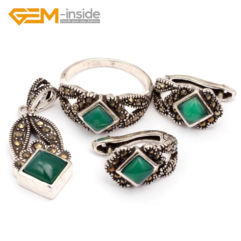 Зеленый агат e старинное тибетское серебряное кольцо серьги Кулон Ювелирные наборы для вечерние для женщин подарок Горячая Распродажа драгоценный камень