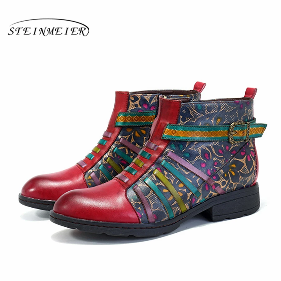 

Women winter Boots Genuine cow Leather High heel Ankle Comfortable quality soft Shoes Brand Designer Handmade red 2019