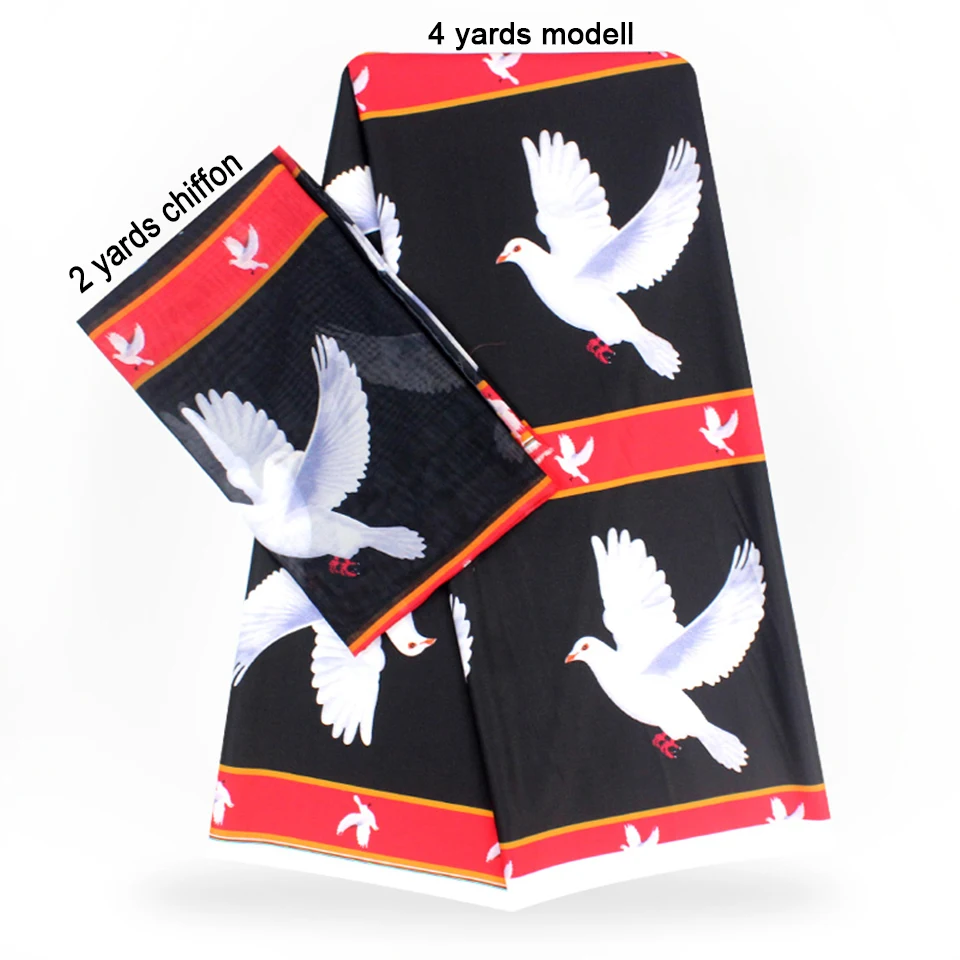 

2 Pcs Set 4 Yards African Ankara Prints Modell Material & 2 Yards Chiffon Ankara Chiffon Fabric YBXM-56