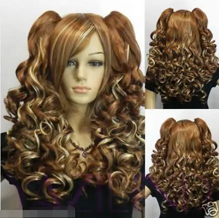 

ePacket Free shipping Hot sell! Fashion new Brown Long 2 Clip-On Ponytail Wavy Curly Hair Full Wig