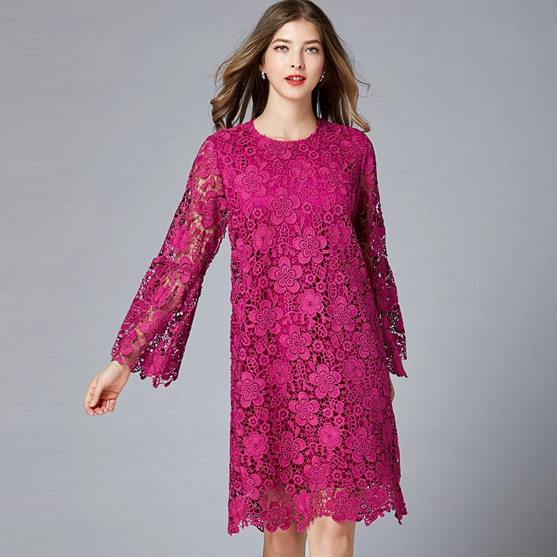 TAOYIZHUAI/Новое весеннее сексуальное стильное платье большого размера L розового и красного цвета женские модные вечерние платья с полым рукавом 16276