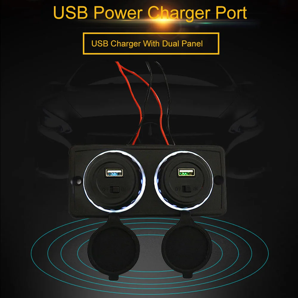 12V водонепроницаемый usb-адаптер для автомобильного зарядного устройства с двойной панелью ABS автомобильное зарядное устройство для телефона планшета