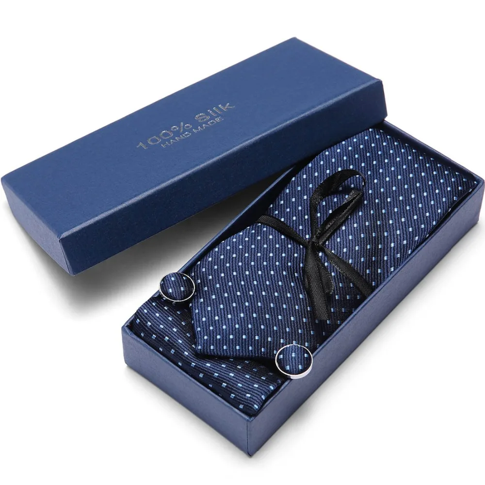 Ties for Men Handkerchief Cufflink High-grade Gift Box Packing Men Brand Ties Causal Jacquard Woven