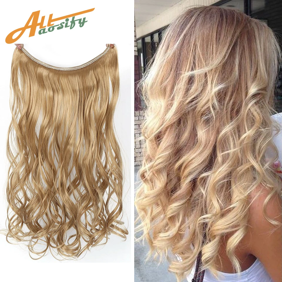 Allaosify 22 Inch Synthetic No Clips Invisible Wire Secret Fish Line Hairpieces Hair Extension Natural Hair Extension