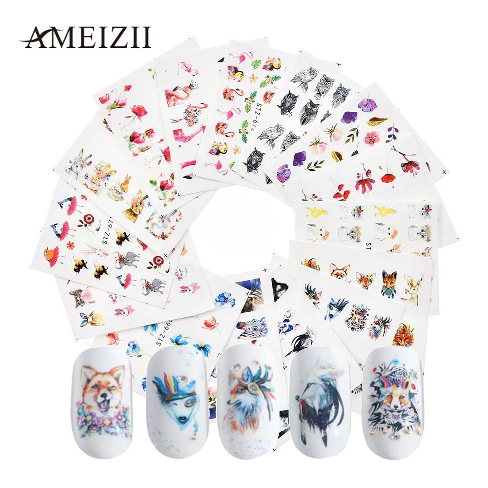 Наклейки для нейл арта AMEIZII 15/20/24 шт. акварельные наклейки с цветами оленями