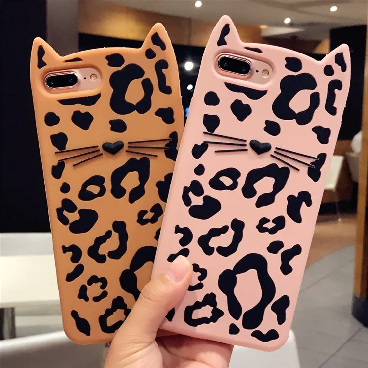3D милый кот Чехлы для iPhone 5S случае 6 7 SE 8 Plus X Животного Leopard Cat борода силиконовый