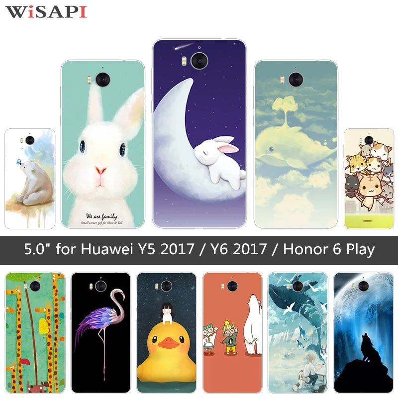Тонкие чехлы для Huawei Y5/Y6 2017 полная защита милые животные задняя крышка тонкий