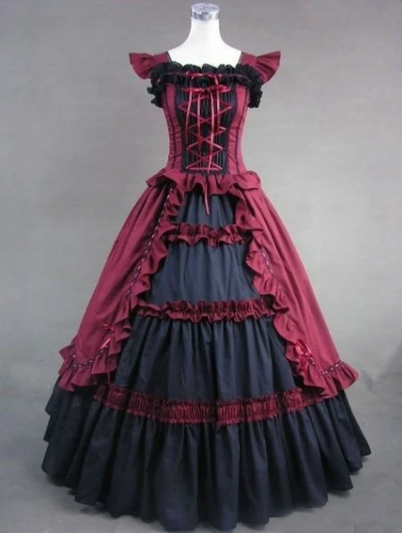 

Red and Black Vintage Gothic Victorian Dress Long Women's Clothings