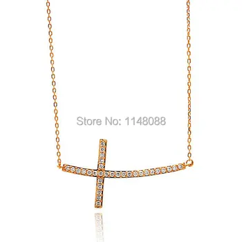 

Newest Carefully Crafted Classic Top grade Sideways Curved CZ crystal Cross Necklace-30 pcs/lot