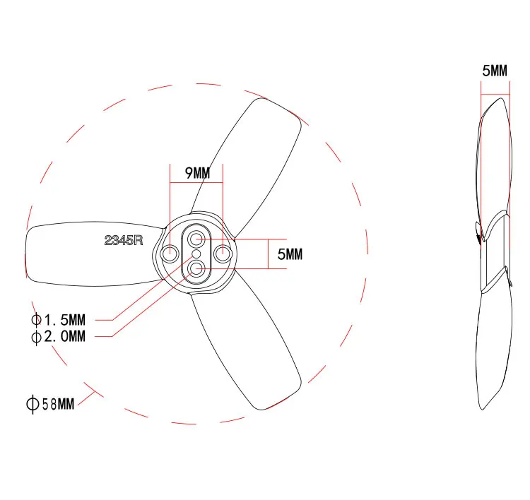 10 пар в комплекте; 2345 58 мм 3-лопастной пропеллер реквизит для мини дрона беспилотника с дистанционным управлением гоночного дрона со съемкой от первого лица 4-квадрокоптера с дистанционным управлением