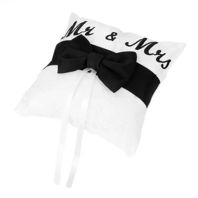 Romantic  Satin Ribbon Bow Wedding Ring Pillow Cushion Party Favors