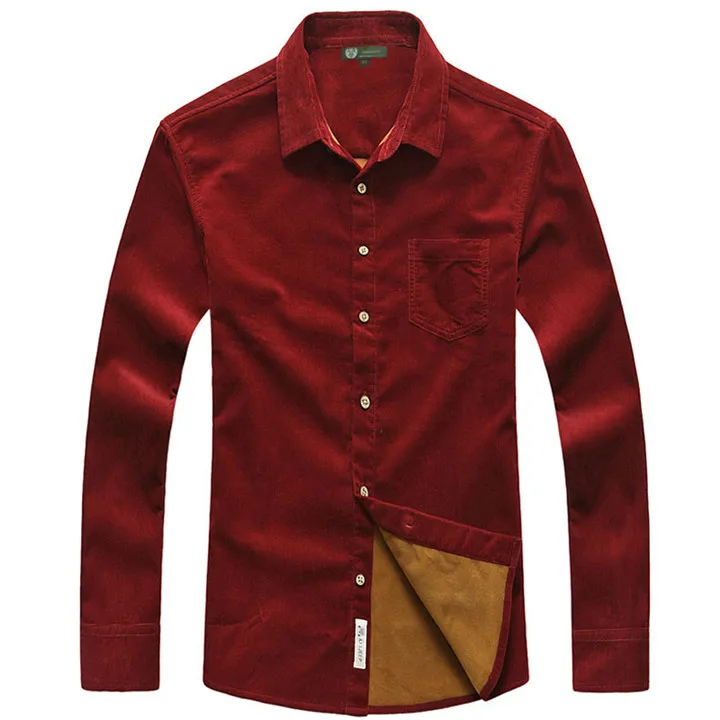 AFS JEEP Вельветовая рубашка, мужские повседневные рубашки, хлопковые зимние вельветовые плотные теплые фланелевые рубашки, одноцветные флисовые мужские рубашки Camisa masculina - Цвет: Красный