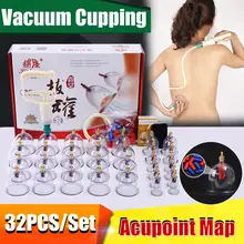 32 Cans Cups Chinese Vacuum Cupping Kit Pull Out Vacuum Apparatus Therapy Relax Massagers Curve Suction Pumps