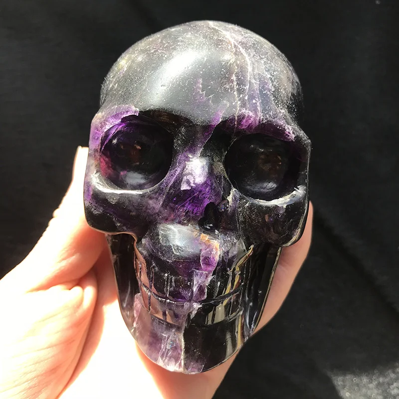 

1.17kg Beautiful Hand Carved Natural Purple Fluorite Quartz Crystal Carving Reiki Skull Feng Shui Healing Chakra Decoration SQ