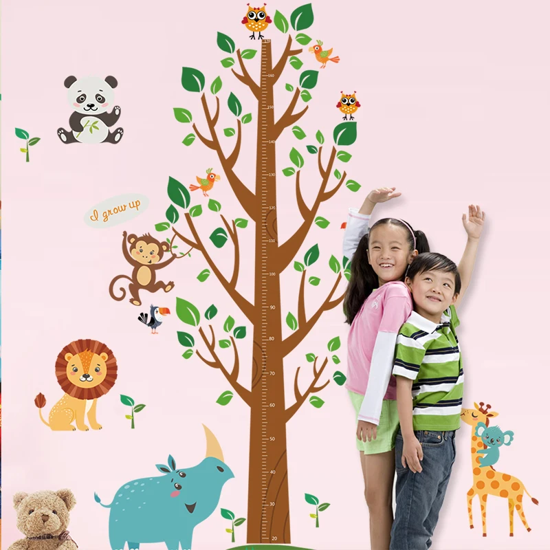 

Cartoon Animals Tree Grow Height Measuring Ruler Wall Stickers Kindergarten Nursery Children Kids room Removable Decals Decor