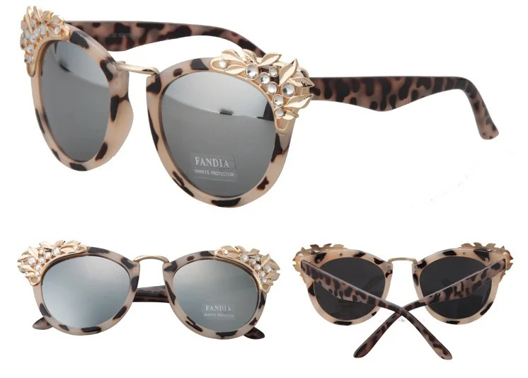 

2015 Cateyes Sunglasses Pionts Women Floral Rhinestone Jewelry Sun glasses Shades European Style Glasses Oculos De Sol Feminino