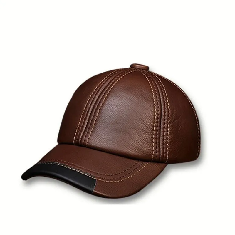 Leather Cap Male Adjustable Visor Hat Autumn Winter Warm Hats Middle-aged and Old-aged Youth Men Recreational Sports Caps H6935 - Цвет: Coffee