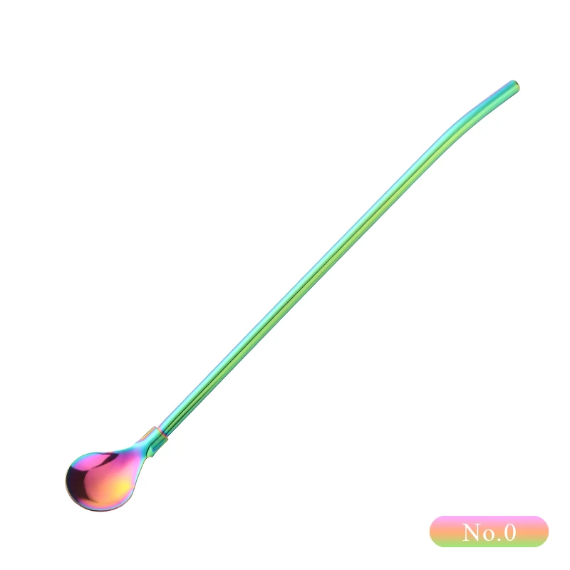 8 шт., соломинка из нержавеющей стали с длинной ручкой, с ложкой, для коктейлей, смузи, мешалка, ситечко для чая, вечерние, с 2 чистящими кистями - Цвет: Rainbow00-8 Pcs
