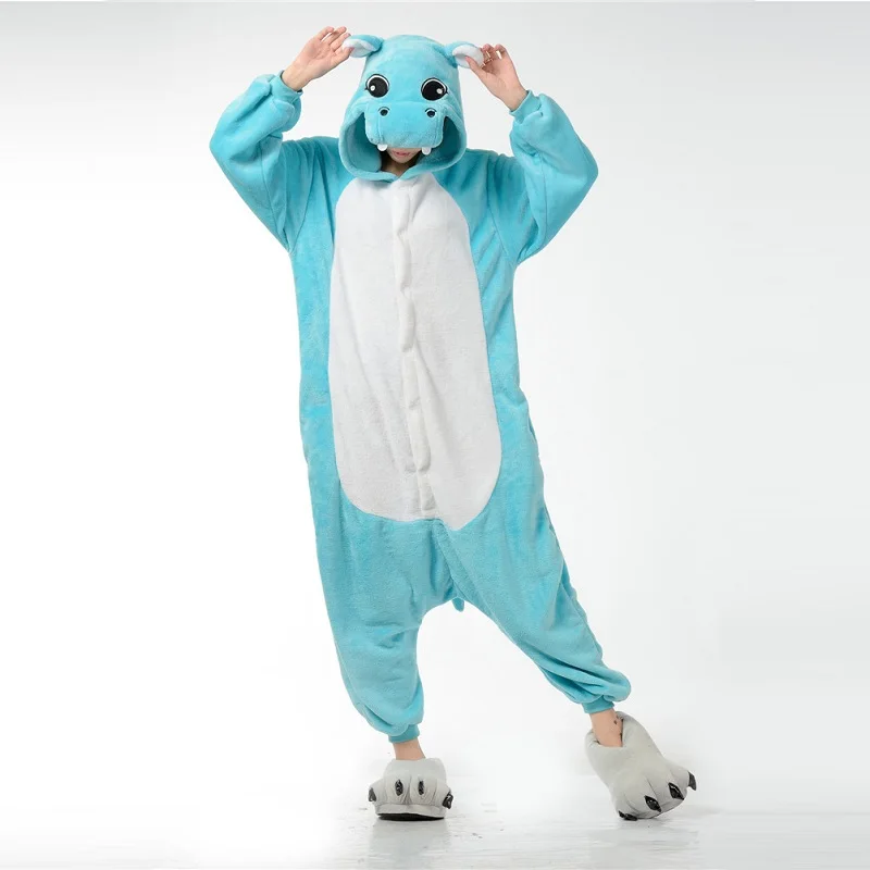 Kingurumi  животное Hippo С Длинным Рукавом С Капюшоном Onesie для мужчин для подростков Фланелевые Теплые Пижамы кенгуруми для взрослых