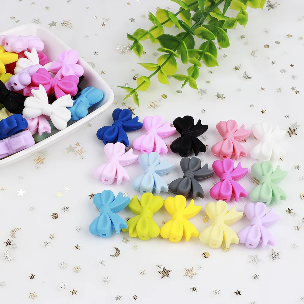 

TYRY.HU 2pcs Silicone Bow Knot Beads DIY Teether Beads Food Grade Teething Silicone Pacifer Holder Accessories