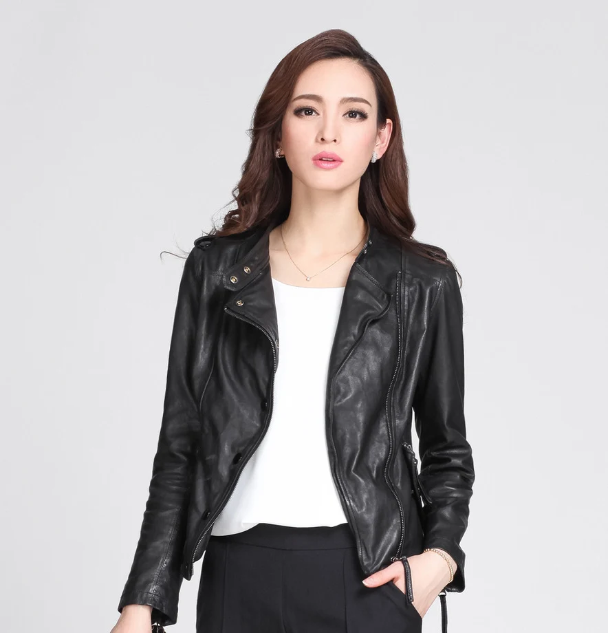 Factory Genuine Leather Jacket Women Real Sheep Skin Korean Style Brand