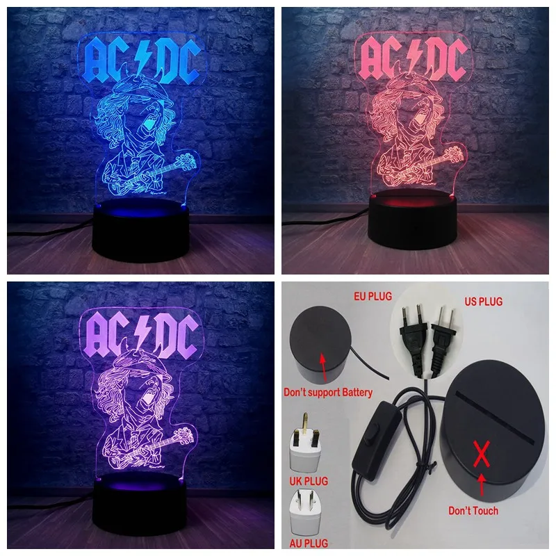 Ночная световая группа acdc Rocker Member 3D USB светодиодный светильник многоцветная атмосфера модные подарки для любителей музыки настольные украшения - Испускаемый цвет: Switch One 3 Color