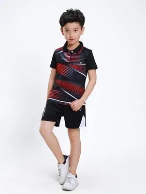 Детский бадминтон Джерси, с короткими рукавами костюмы для мальчиков, настольный теннис Майки, pingpang Майки для студентов, молодежи теннис спорт Джерси - Цвет: Черный