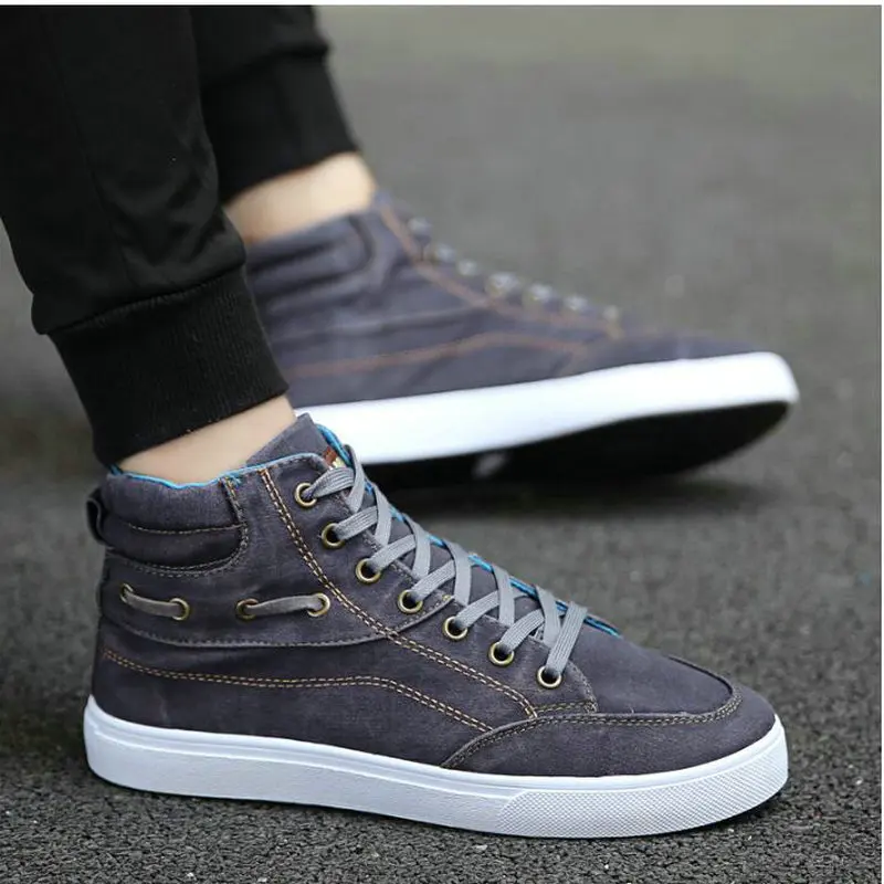 

2018 Fashion Breathable Male Footwear Flat Men Ankle Boots Denim High Top Man Casual Shoes Men Canvas Sneakers Shoes NN-43Z
