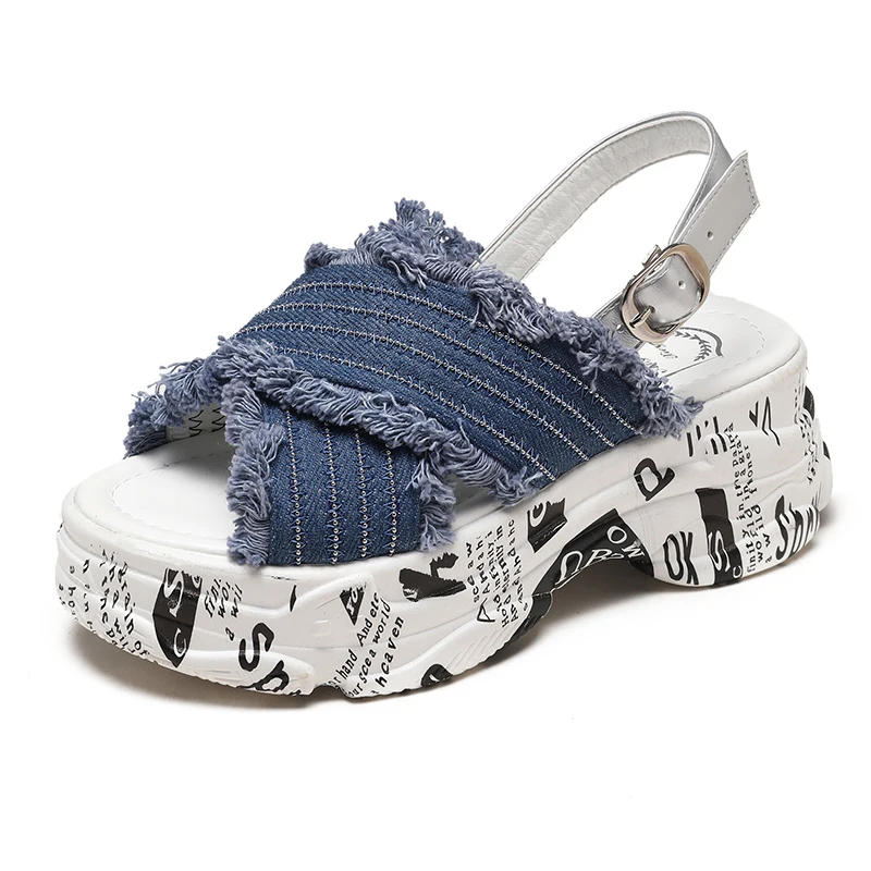 

Brand 2019 Spring Summer and Autumn Slopes and Open Toe Platform Shoes Women Sandals New Crossover Platform Thick Sandals