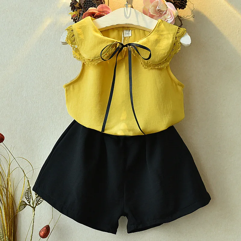 

Girls Clothes Set 2019 Summer Children Clothing Turn Down Collar Tops and Shorts 2 Pcs Suit for Girl Kids Clothes 3 6 7 Years