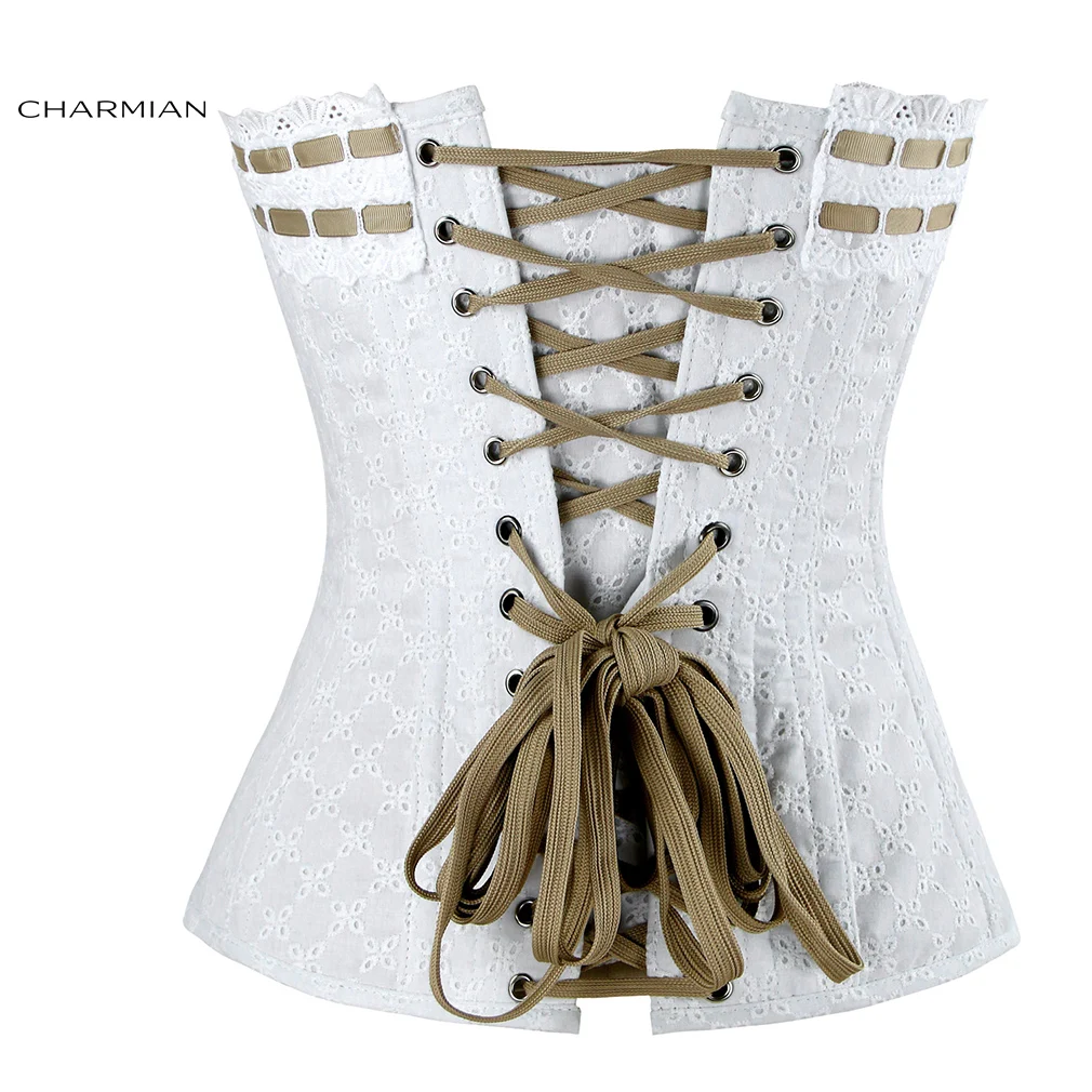 Charmian женский сексуальный Викторианский Винтажный кружевной корсет с кружевные ленты с отделкой белые корсеты для невесты и бюстье корсет для тела