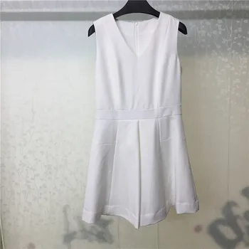 

White Sleeveless Dress For Women High Quality Autumn Knee-Length Dress Office Lady Fashion O-Neck Party Dresses For Women