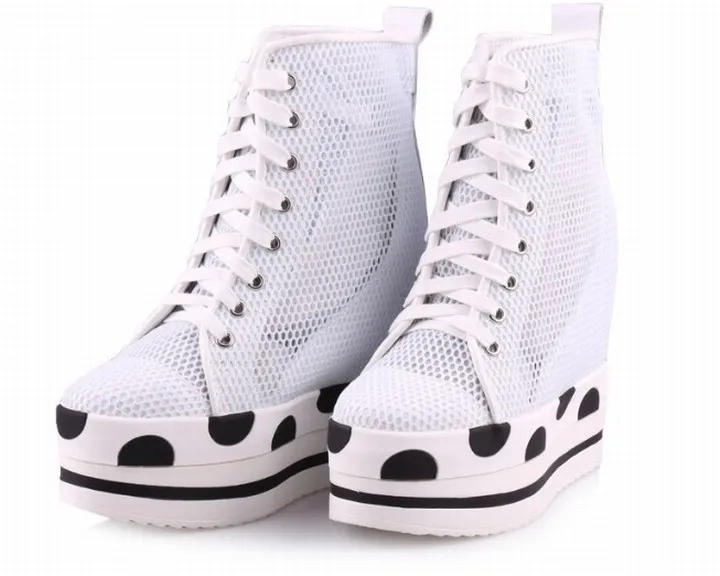 Cyabmoz/Женская обувь на высокой платформе; обувь на танкетке; пикантная обувь на высоком каблуке, визуально увеличивающая рост; дышащая женская повседневная обувь белого цвета