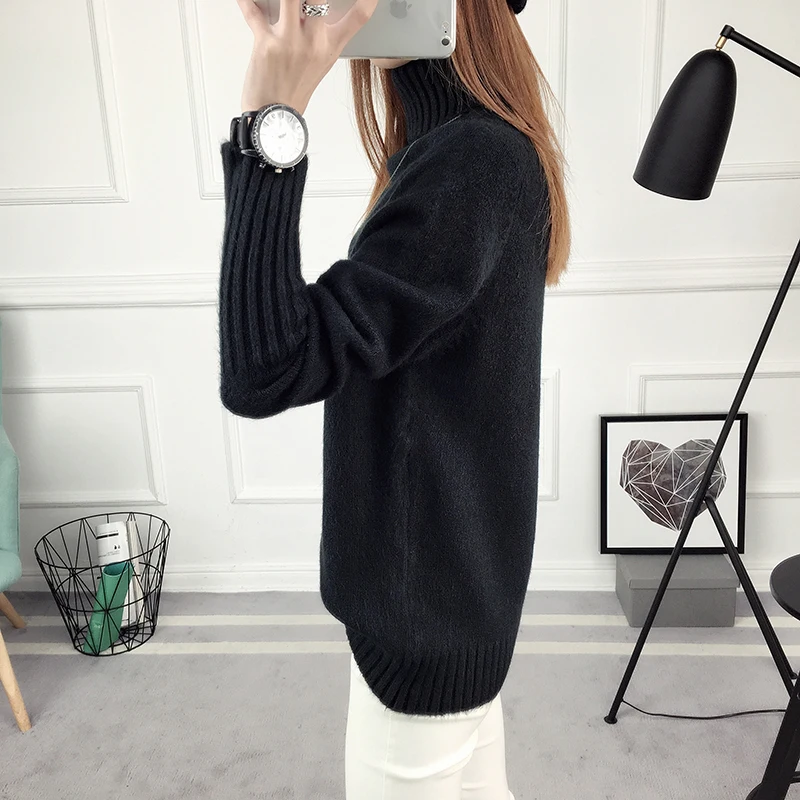 Женский свитер, корейская мода, вязаный свитер с высоким воротом, женский толстый зимний теплый свитер, тянущийся осенний стиль 3962