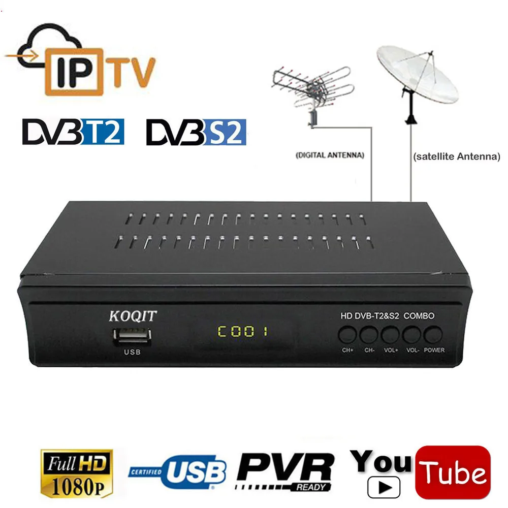 KOQIT FTA Digital Terrestrial Satellite DVB-T2 DVB-S2 Combo Receiver Decoder AC3 TV Tuner IPTV m3u iks Key Cline Youtube Wifi