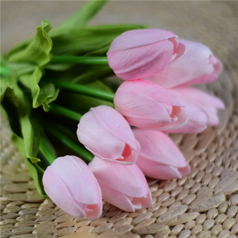 

30 pink Tulips Artificial Flowers Real touch PU artificiales para decora bridal Bouquet Tulip for Home Wedding decoration Flower