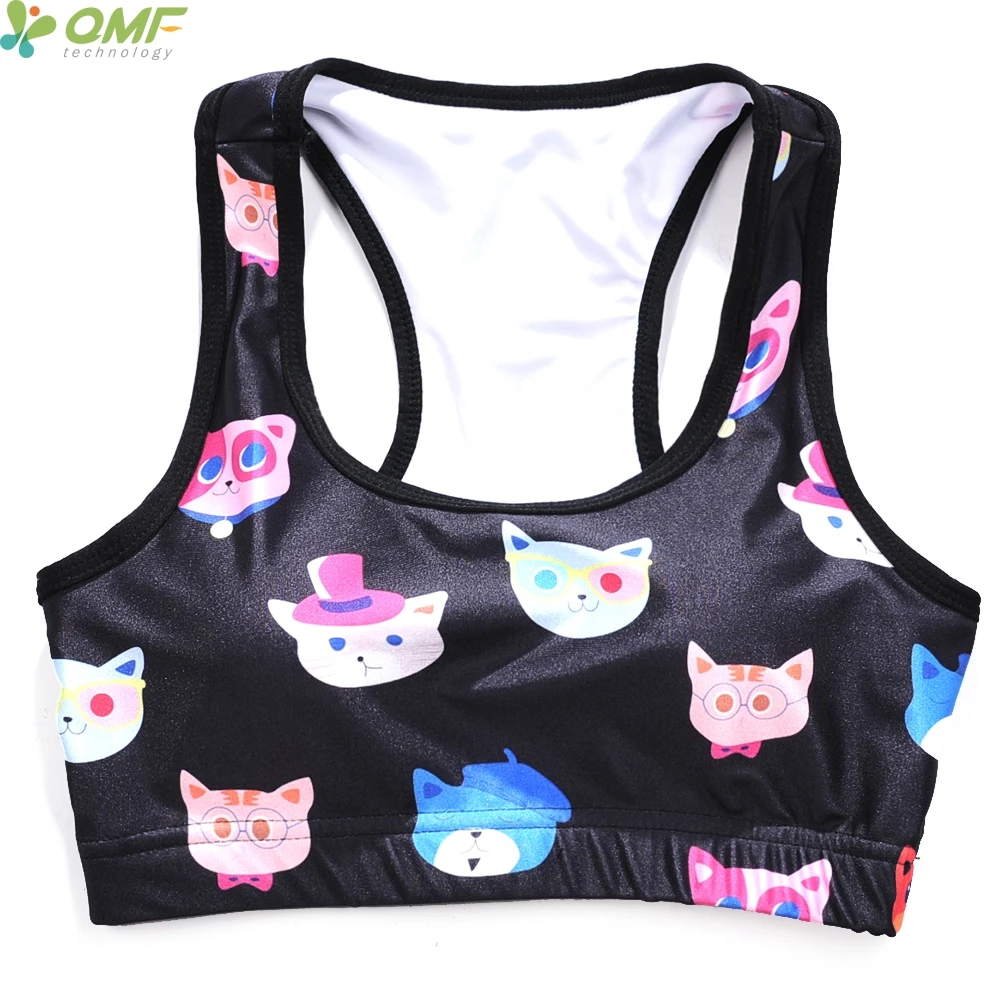 Cartoon Animal Avatar Sports Running Bra Tank Tops Cats Dogs Foxes