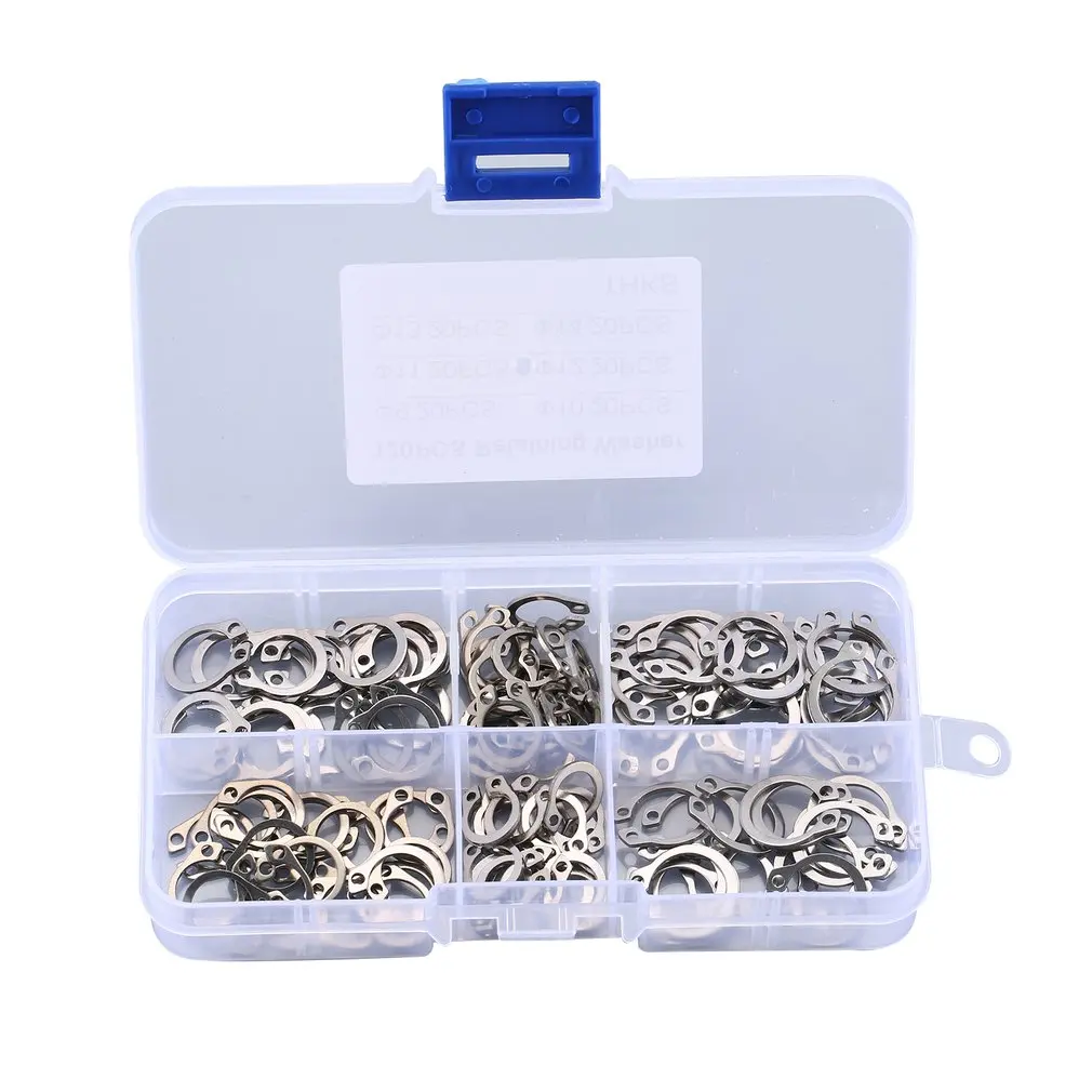 

120PCS/Lot 304 Stainless Steel C Clip Washer Elastic External Circlip Snap Retaining Ring Clamp Spring Lock Washer Kits