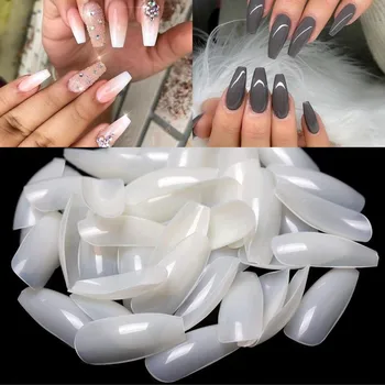 

500pcs Coffin Nail Art Tips Transparent/Natural/White False Ballerina Nail Tips Full Cover Fake Nail Tips For Tip Extension NT02