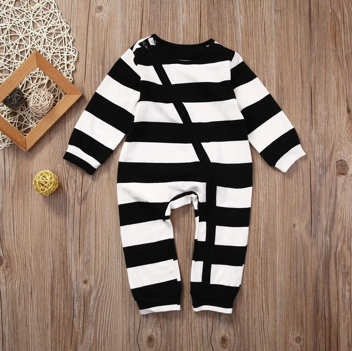 

Spring Autumn Newborn Toddler Baby Boys Girls Clothes Long Sleeve Cotton Zipper Cute Striped Bodysuit Playsuit Baby Clothes