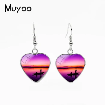 

Fashion Sunrise Sunset Seaside Scenery Heart Fish Hook Earrings Pattern Handmade Stainless Steel Plated Women Jewelry