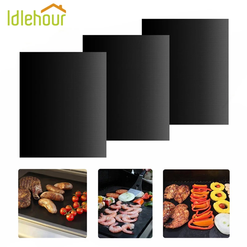 3PCS Teflon Extra Thick Heat Resistant Teflon BBQ Grill Mat Non stick Barbecue Grilling Sheet