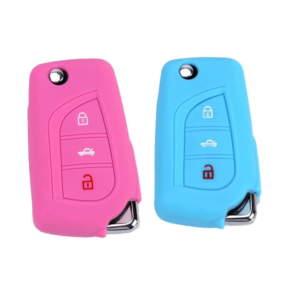 

Silicone car key fob cover case shell set holder for Toyota Corolla Prado Fortuner RAV4 folding flip Remote Protect accessories