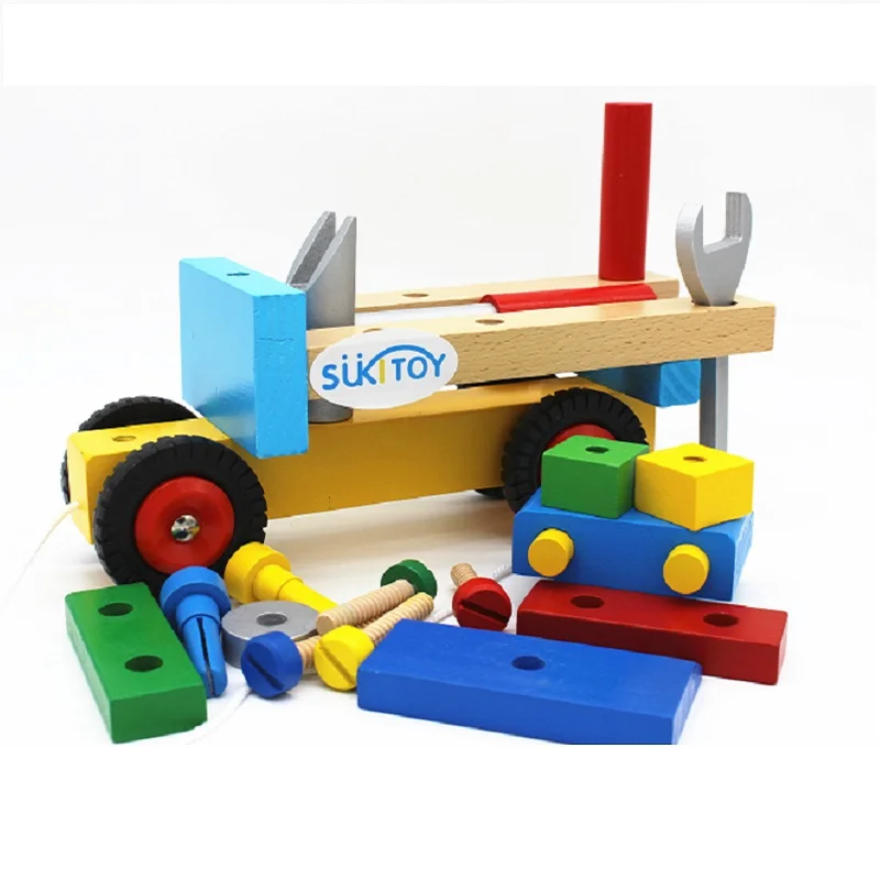 

Kid's Soft Montessori Wooden Vehicle Truck Assemblage Blocks Toy Set with Nut & screwdriver DIY Gift For children SK017