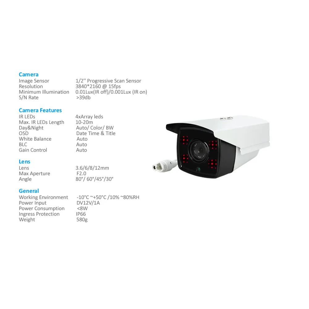 8 мегапиксельная ip камера HD 3840*2160 разрешение IR Led ночного видения H.265
