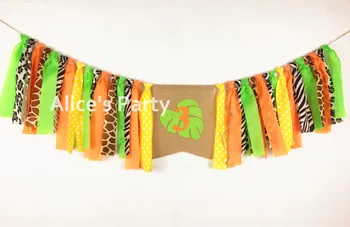 

New Safari Jungle Birthday High Chair Banner Leaf Garland 1st ONE 2nd 3rd Party Decorations Zoo Party Cake Smash Flag Photo prop