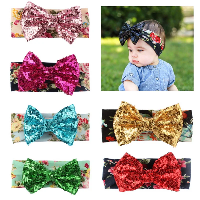 Toddler Girl Fashion Sequin Glitter Stretchy Bow Headband Child Hair Head Band