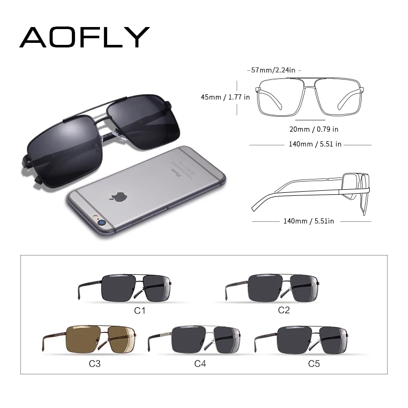 Goedkoop Aofly Ontwerp Originele Merk Mannen Gepolariseerde Zonnebril Metalen Vierkante TR90 Tempel Klassieke Mannen Shades Zonnebril UV400 Met Case