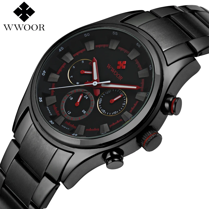 

Luxury Brand Day Date 24 Hours Clock Waterproof Sports Watches Men Quartz Watch Male Black Steel Strap Army Military Wrist Watch