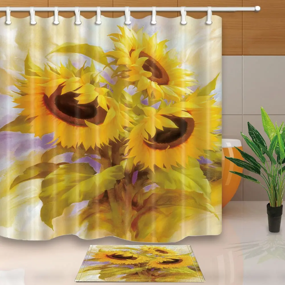 Fresh Home Decor Watercolor Sunflower Waterproof Polyester Fabric